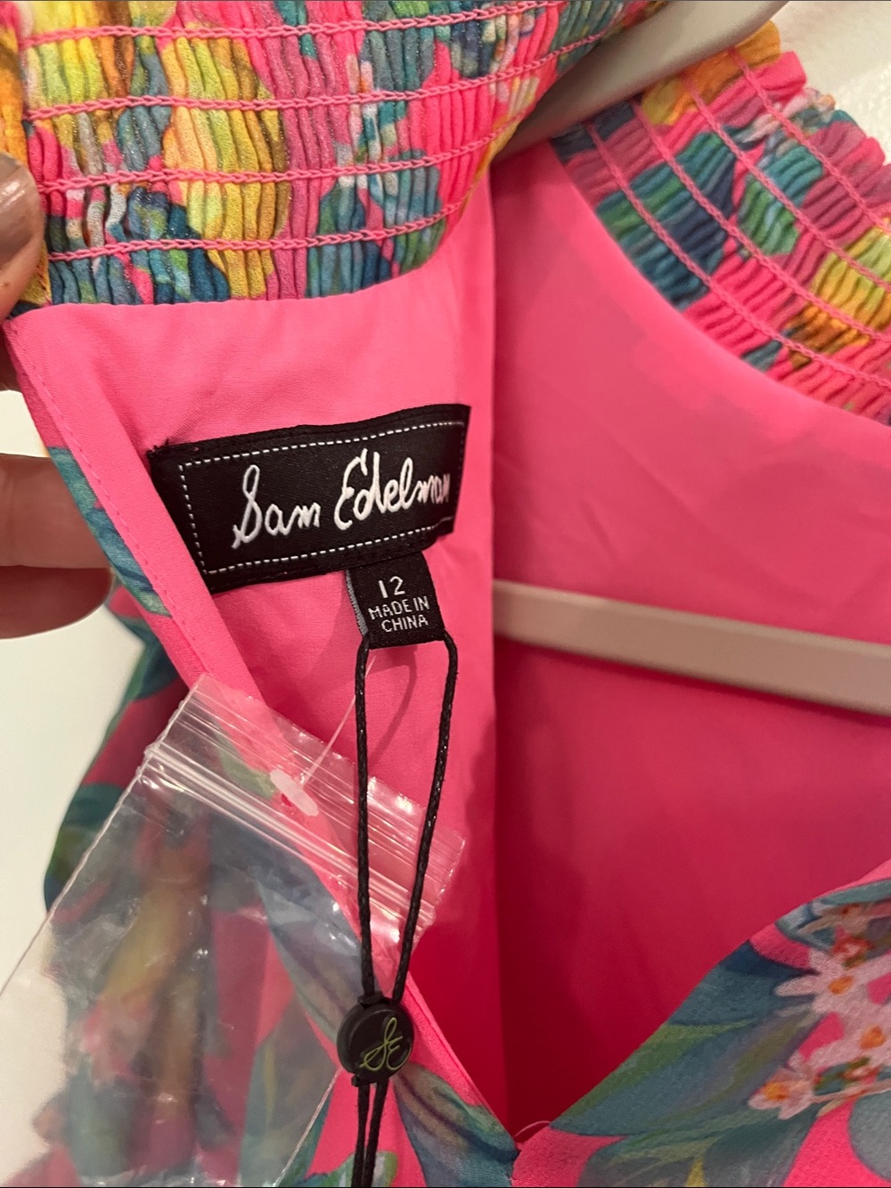 Sam Edelman Tropical Lemon Print High Neck Chiffon Shift Dress Size 12 Pink NWT - Picture 8 of 11